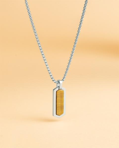 Halskette aus Edelstahl mit einem Tigerauge-Stein - Roma Silver Tiger